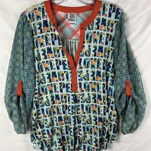 Ivy Jane Henley Boho “Love Peace” Blouse Size Large